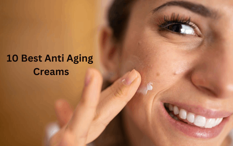 girl is applying anti aging face cream on her cheeks with fingers