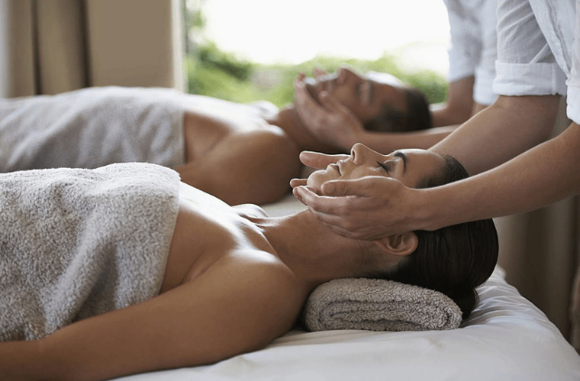 Couple are having massage in spa 